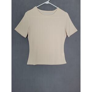 Women's Crew Neck Short Sleeve Shirt Ribbed Solid Slim Tee Medium
